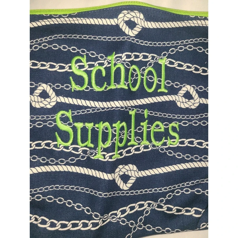 Thirty-One Navy Nautical Rope Chain Zipper Pouch School Supplies Organizer Bag